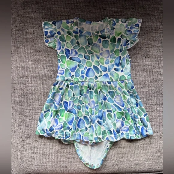 Little Crown & Capes Seaglass Baby Flutter Dress, 6-12M, Bamboo - Picture 2 of 6